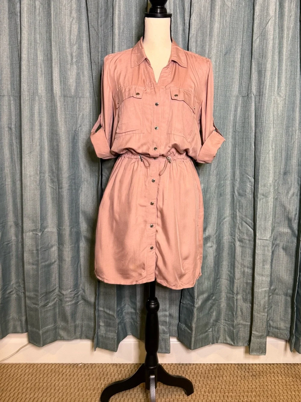 Michael Kors Dusty Rose Button-Front Mini Shirt Dress